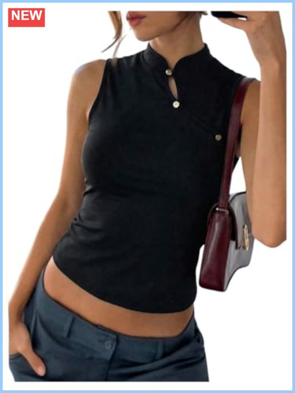 Sleeveless Mock Neck Cheongsam Tank Top Slim Fit Polyester Blouse